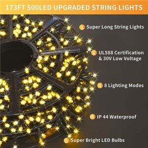 500 LED Christmas Lights Outdoor, 173ft 8 Modes Waterproof
